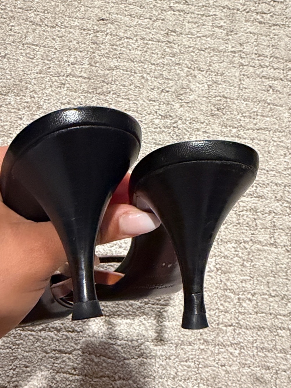 Saint Laurent Carla Black Leather Mules with Tan Straps - Picture 16 of 16